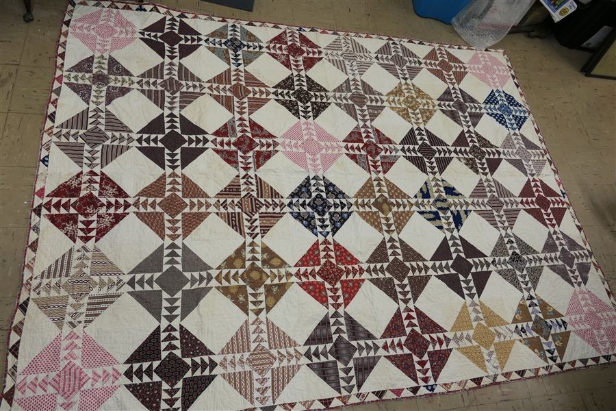 Beautiful Super Thin Antique Quilt - Hand Pieced and Hand Stitched - Measures 90" by 69" - Some Minor Worn / Torn Areas 