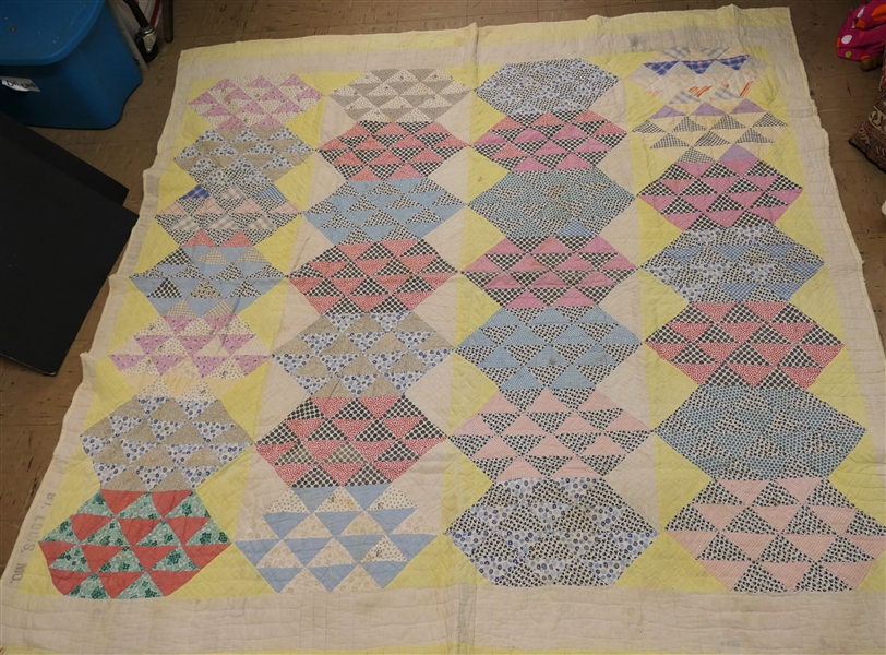 Hand Stitched and Pieced Feed Sack Quilt -Sacks from St. Louis MO -  Triangular Pattern - Measures 75" by 76"