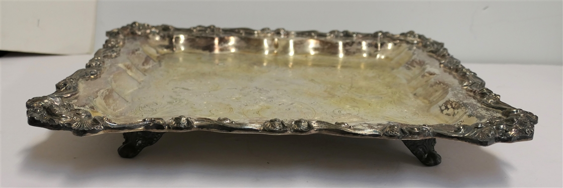 2 Footed Silverplate Trays - Rectangular - Beautifully Decorated - Measures 12 by 9 3/4 Square measures 15 by 15 
