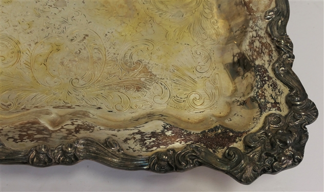 2 Footed Silverplate Trays - Rectangular - Beautifully Decorated - Measures 12 by 9 3/4 Square measures 15 by 15 
