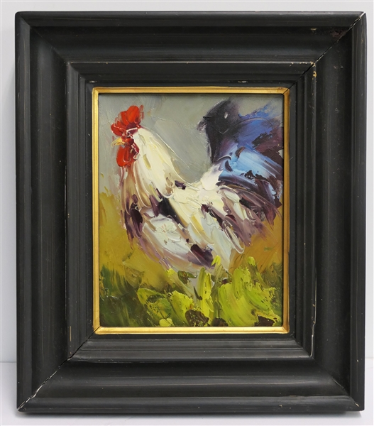 Original Oil on Canvas Painting of a Rooster - Nicely Framed  - $225 Original Price on Reverse - Frame Measures 16" by 14" - Painting Measure 8" by 10" 