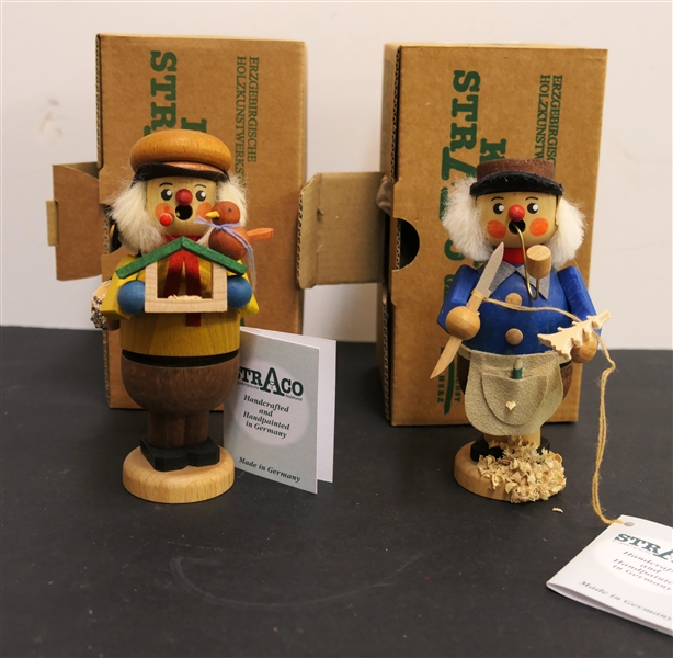 2 - Kaden Starcom Germany Incense Smokers - "Birdfeeder" and "Wood Carver" Both in Original Boxes with Tags -  Hand Painted and Hand Crafted in Germany- 5.5" - Both  Un-used