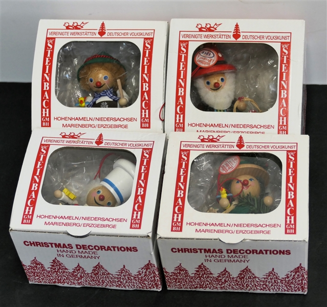 4 - Steinbach Handmade German Christmas Ornaments in Original Boxes -Each Ornament Measures 3" - With Original Paper Tag 