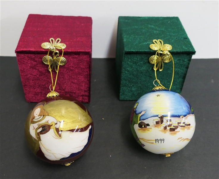 2 - The "Li Bien" Ornaments  - Inside Painted / Reverse Painted Ornaments - Dated 1999 - Angel and 3 Wisemen - Both in Velvet Boxes 