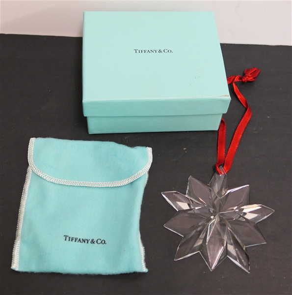 Tiffany & Co. 10 Point Star Crystal Ornament in Original Pouch and Outer Box - Ornament Measures 3 1/2" Across