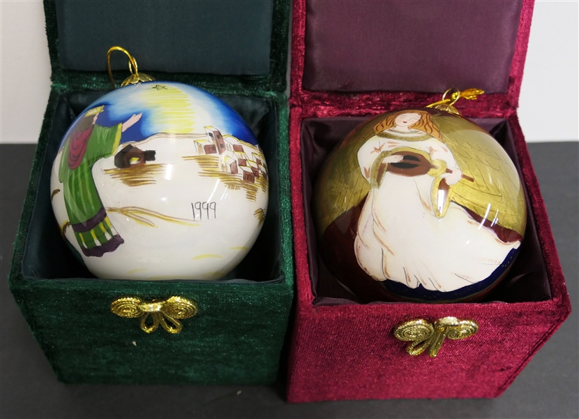 2 - The "Li Bien" Ornaments  - Inside Painted / Reverse Painted Ornaments - Dated 1999 - Angel and 3 Wisemen - Both in Velvet Boxes 