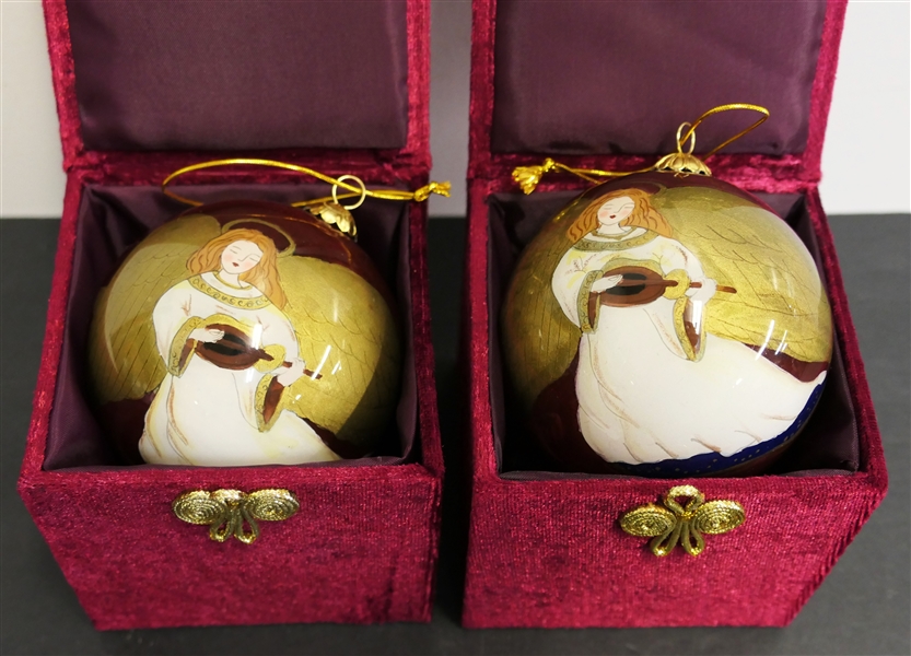 2 - The "Li Bien" Ornaments  - Inside Painted / Reverse Painted Ornaments - Dated 1999 - Both Angels in Velvet Boxes 