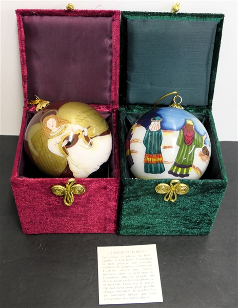 2 - The "Li Bien" Ornaments  - Inside Painted / Reverse Painted Ornaments - Dated 1999 - Angel and 3 Wisemen - Both in Velvet Boxes 