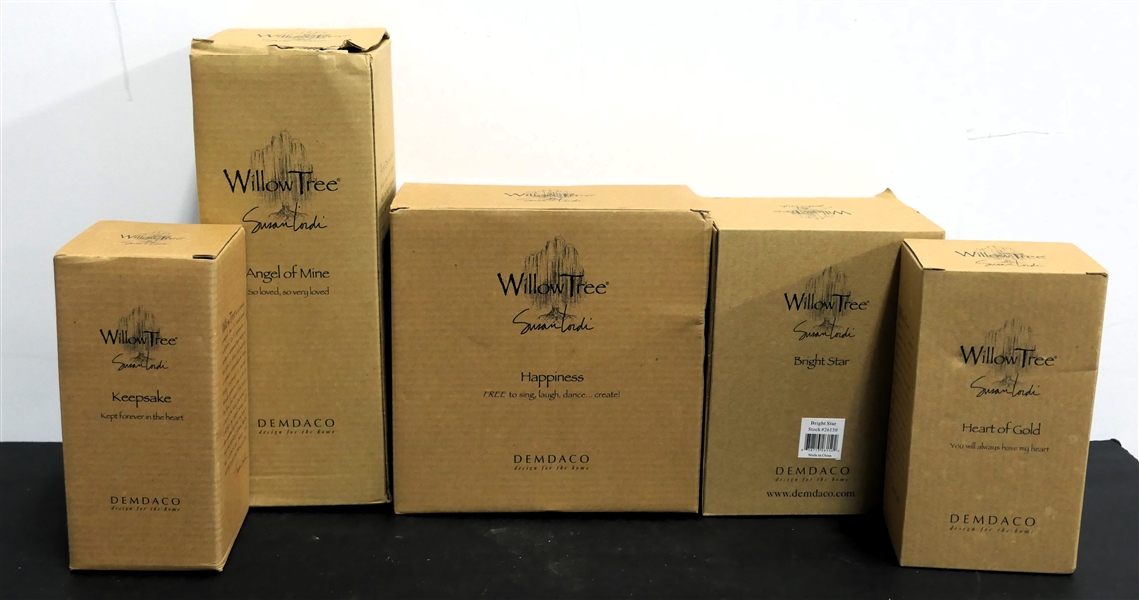 5 - Willow Tree Figures New in Original Boxes - "Keepsake" "Heart of Gold" "Happiness" Angel of Mine" and "Bright Star" 