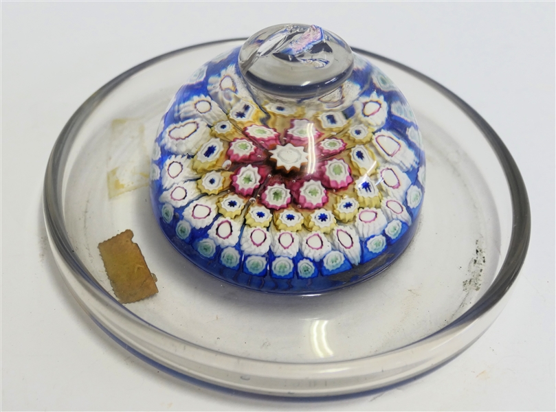 Handblown Millefiori Trinket Box / Dresser Box - Broken Pontil on Bottom - Rough Edge on Top - Measures 2" Tall 5" Across