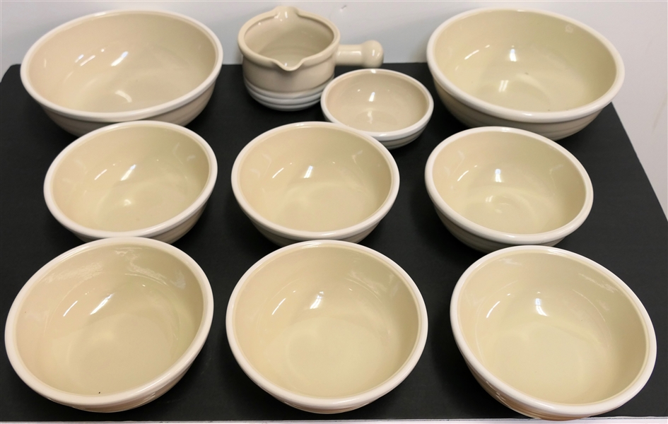 10 Pieces of EPOC "Whipped Cream" Stoneware - including 6 - 6 1/2" Cereal Bowls, 5" Bowl, Gravy, and 2 8 1/2" Serving Bowls