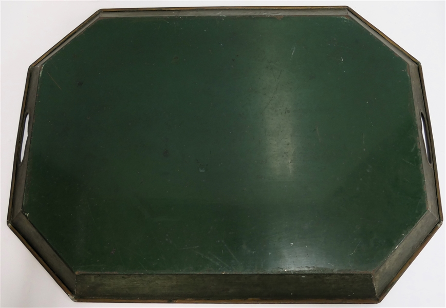 Antique Tole Painted Tray - Green Background -with Hand Painted Birds and Flowers -  Tray Measures 22" by 16 1/4" 