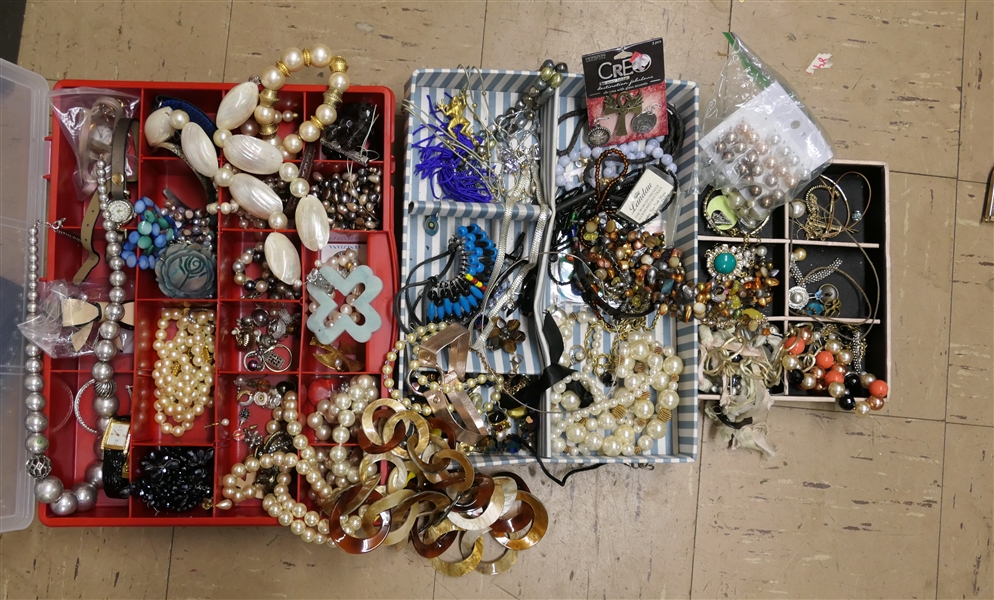 Large Lot of Costume Jewelry - Necklaces, Brooches, Earrings, Beads, Pearls, Watches, and More 