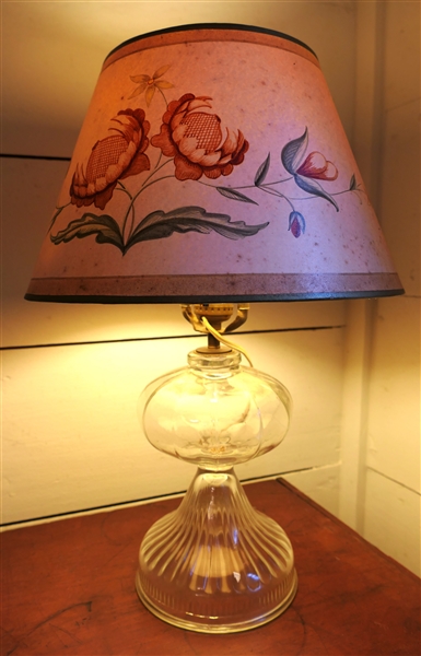 Electrified Oil Lamp with Hand Painted Floral Shade - Lamp Measures 19" Tall 