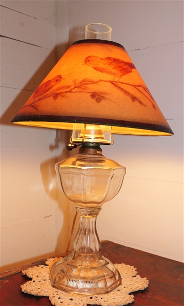 Electrified Oil Lamp with Hand Painted Bird Shade - Lamp Measures 19" Tall 