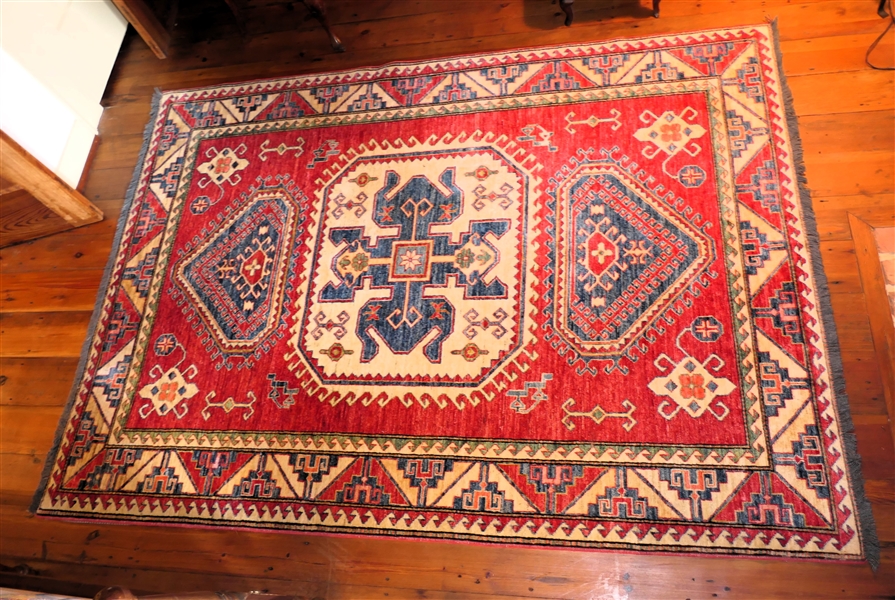 Larger Afghan Kazakh Rug - Measures 98" by 72" 