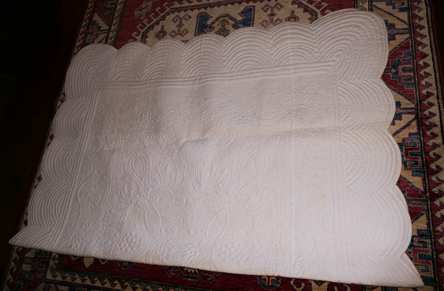 Beautiful White Quilted Spread - Made in India - Twin Size - Some Discoloration 