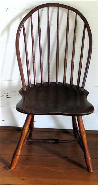 Oak Bamboo Style Windsor Chair - Hand Carved - Plank Bottom - Chair Measures 34" tall 17" by 17" 