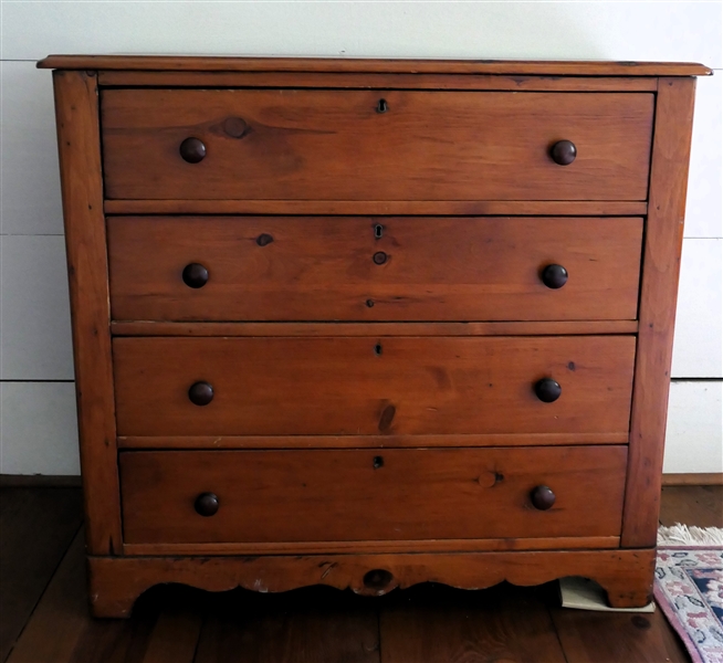 Pine Chest with 4 Dovetailed Drawers - Paneled Sides - Scalloped Apron - Chest Measures 37"Tall 36" by 17 1/2" 