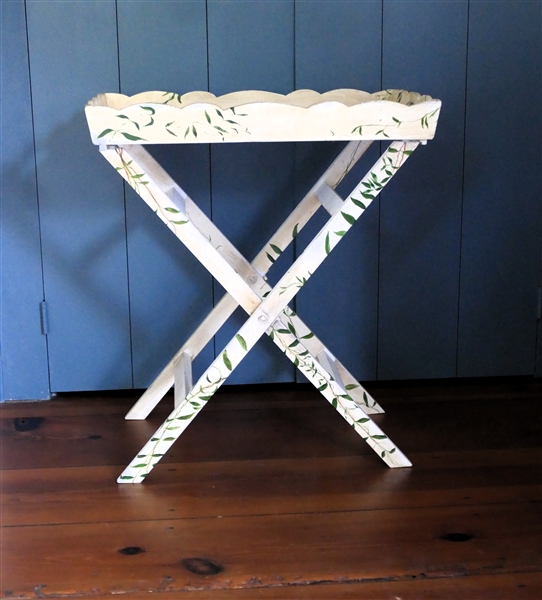 Hand Painted Tray Table - Yellow with Green Leaves - Measures 30" Tall 26" by 16" 