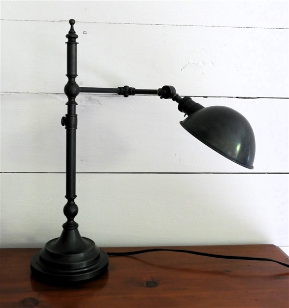 Heavy Industrial Style Table Lamp with Adjustable Arm - and Light - Bronze Finish - Lamp Measures 26" Tall 