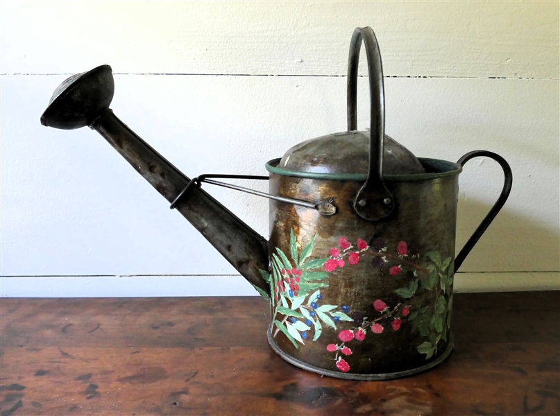 Hand Painted 1 Gallon Watering Can - Copper Sprinkler - Hand Painted Flowers, Berries, and Leaves 