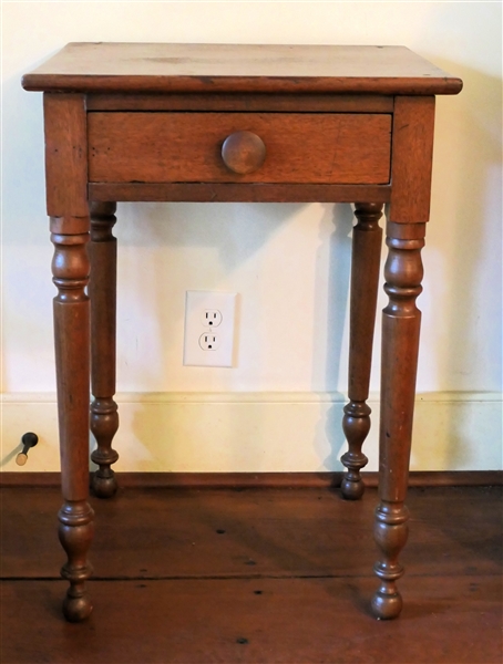 Southern Walnut Sheraton Side Table with Dovetailed Drawer - Drawer Signed on Underside - Pine Secondary Wood - Table Measures 29 1/2" Tall 19" by 17 1/2" 