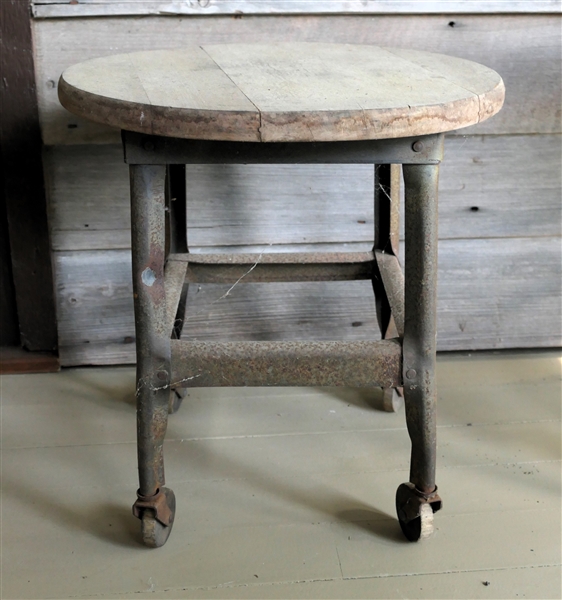 Iron and Wood Milking Stool on Wheels - Stool Measures 15" Tall 14" Wide