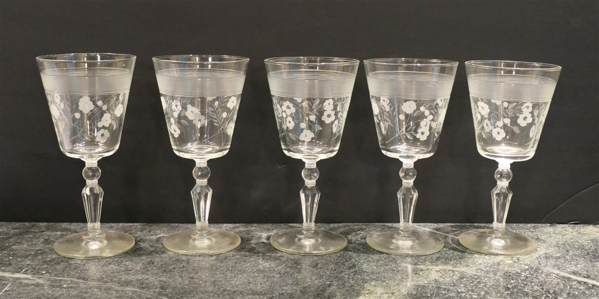 Rock Sharpe Crystal Wine Glasses - Floral Etched - Each Measures 7" Tall 