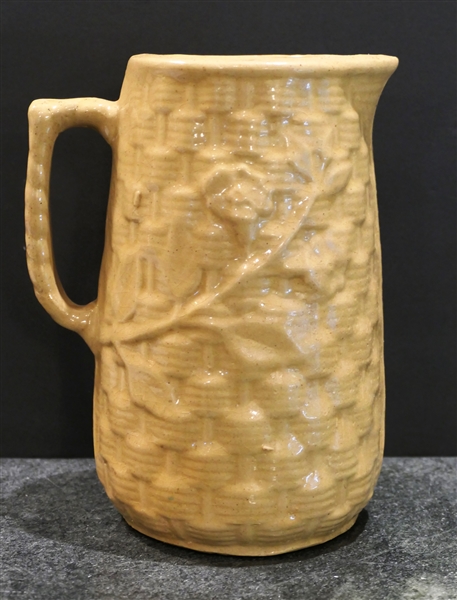 Yellow Salt Glaze Pitcher - Basketweave with Flowers - Pitcher Measures 9" Tal 6 1/2" Spout to Handle