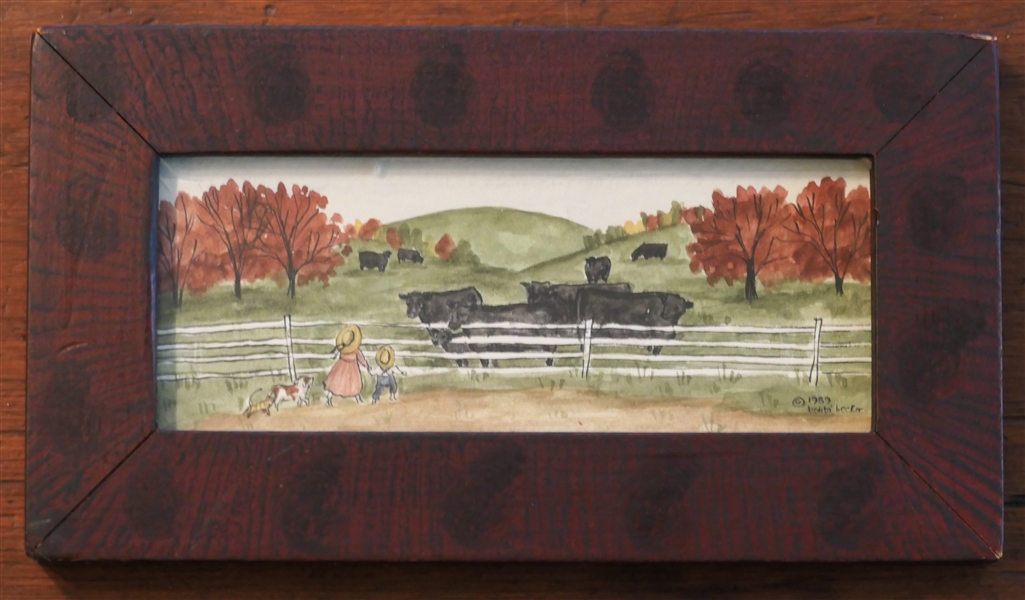 "Visitin the Angus Girls" by Bobbi Becker 1989 - Hand Grain Painted Frame - Frame Measures 4 3/4" by 8 3/4"