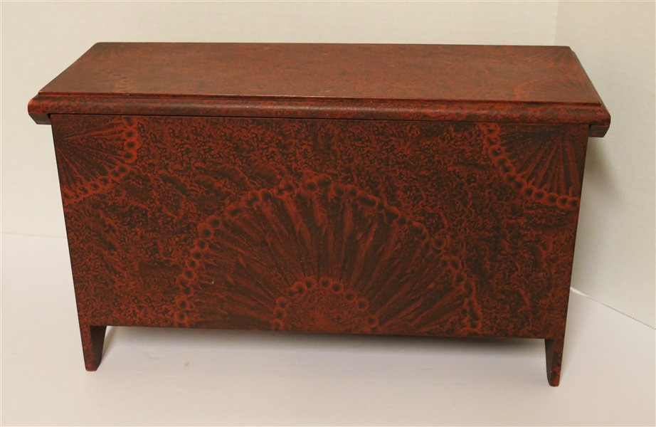 Hand Painted Miniature Chest Replica - Hand Sponge Painted Over Red Paint - Box Measures 9" Tall 16" by 9 1/2" 