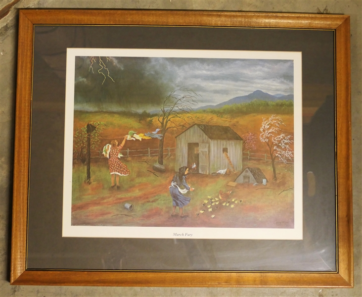 "March Fury" Folk Art Print By Queena Stovall - 1955 - Virginia Folk Artist - Framed and Matted - Frame Measures 17 1/2" by 21 1/2"