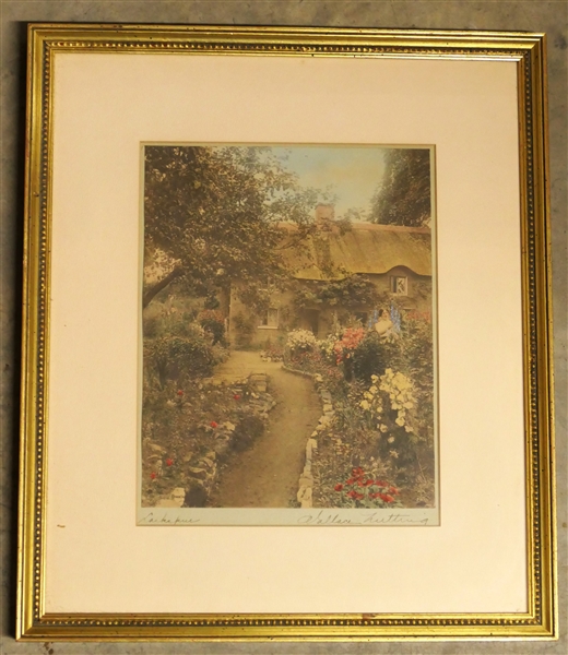 "Larkspur" by  Wallace Nutting - Hand Colored - Signed by Artist - Framed and Matted - Frame Measures 16" by 13 3/4"