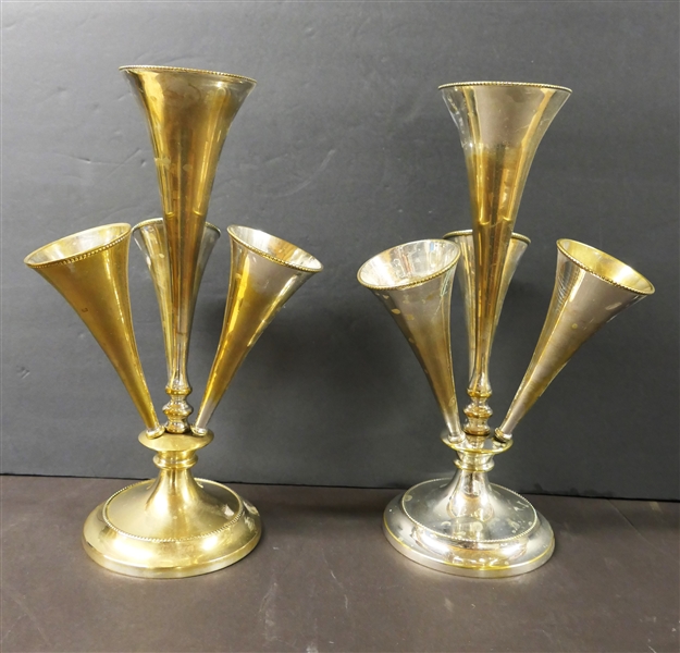 Pair of Silverplated Brass Epergnes - Each Measures 12" Tall Very Heavy 