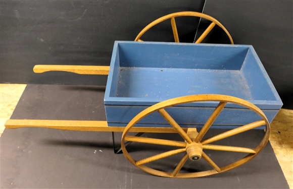 Child's or Doll Oak Wheel Barrow - Hand Painted CW 85'  - Measures 13 Tall 24 1/2 by 12 1/2 