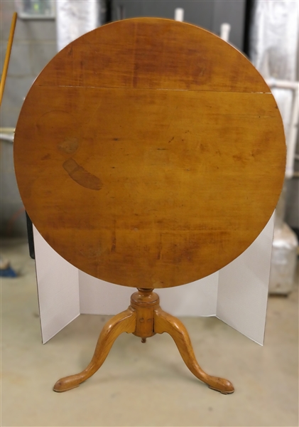 Nineteenth Century Cherry Tilt Top Tea Table with Queen Anne Padded Foot - 26 1/2" Tall 30" Wide 