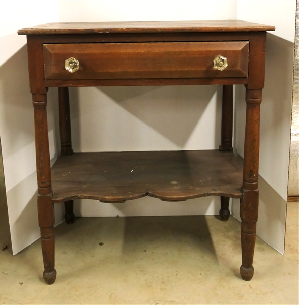 Pine 1 Board Top Wash Stand / Water Bucket Table -  Dovetailed Drawer - Scalloped Bottom Shelf - Measures 29" Tall 25 1/4 by 16 1/2"