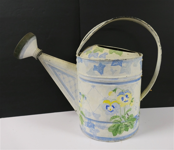 Hand Painted Watering Can with Copper Sprinkler - Painted Pansies and Ivy - Number 10 