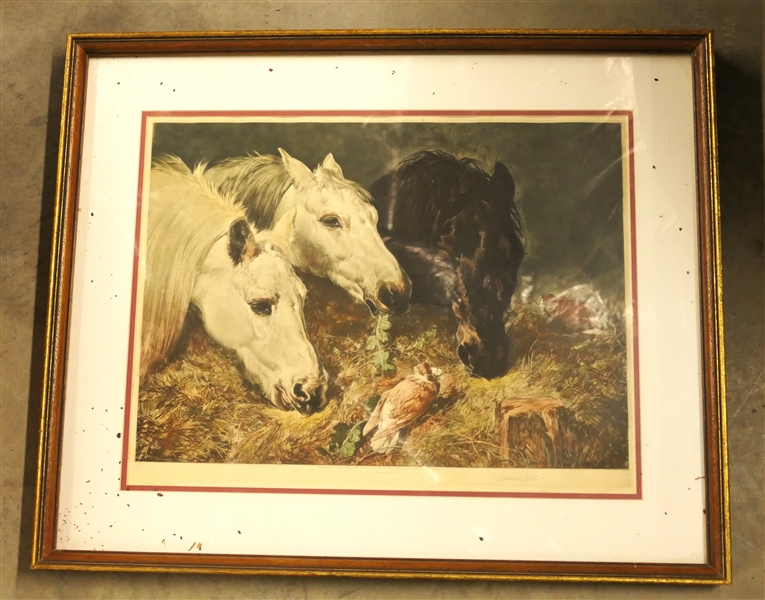 Lawrence Josset Engraving of "The Frugal Meal" - Beautiful Horse Engraving - Pencil Signed - Some Discoloration To Mat - Frame Measures 23" by 28" 