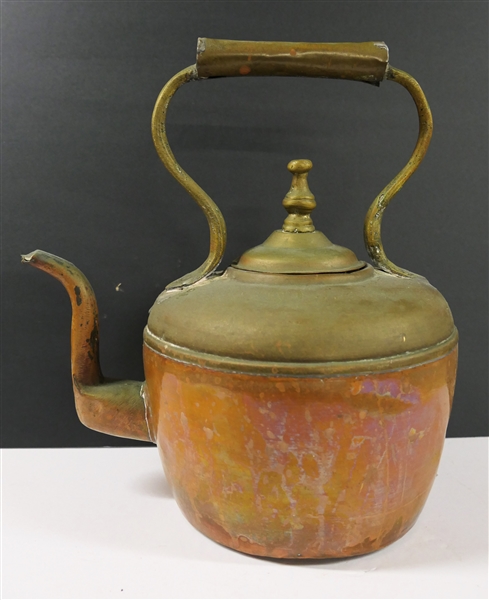 Antique Copper / Brass Kettle - Measures 7" Tall 11" Across - Not Including Handle