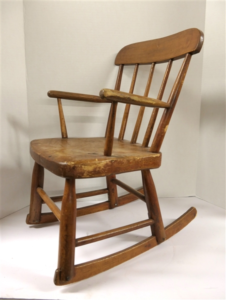 Sturdy Plank Bottom Childs Rocking Chair - Measures 21" Tall 12" by 12" 