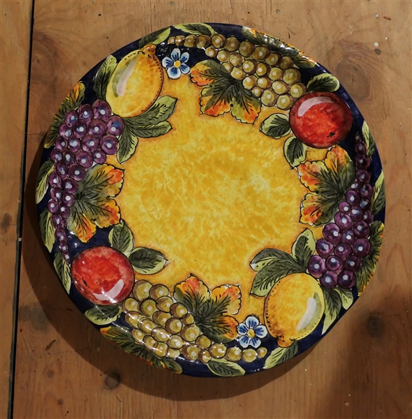 Outstanding Large Italian Charger - Hand Painted with Fruits, Flowers, and Leaves - Charger Measures 21" Across -  Can Hang on Wall 