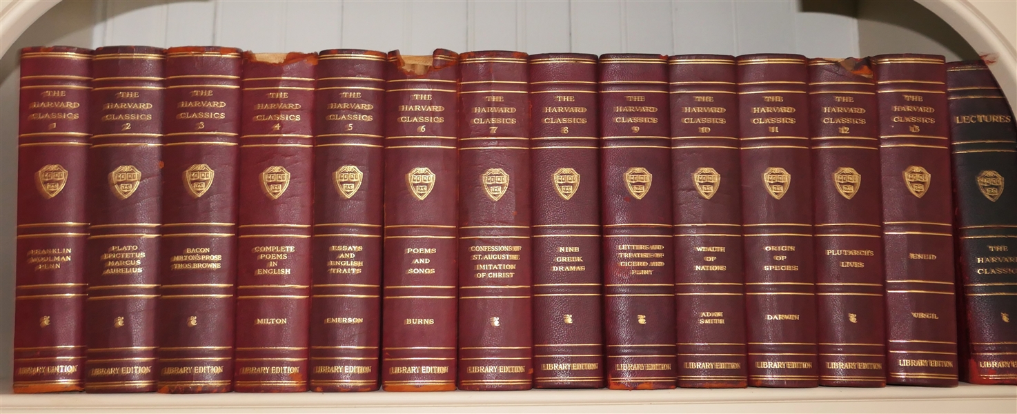 Set of 50 Harvard Classics Leather Bound Library Edition Books - Limited Edition Number 1076 - Pictured Separately - 3 Have Some Damage to Spines -