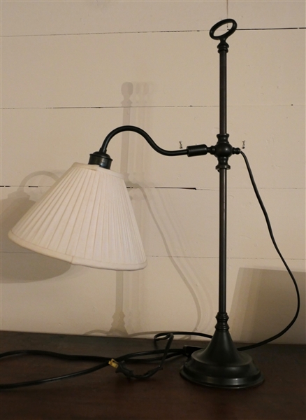 Adjustable Height Industrial Style Table Lamp with White Pleated Shade - Lamp Measures 24" Tall 