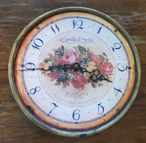 "Le Jardin d Emilie" French Style Brass Clock by Time Works Clock - Berkley California - Clock Measures 9 3/4" Across