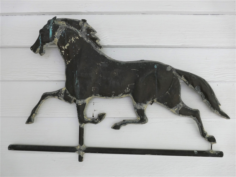 Antique Copper Horse Weathervane Top - Measures 19 1/2" Tall 28" Long