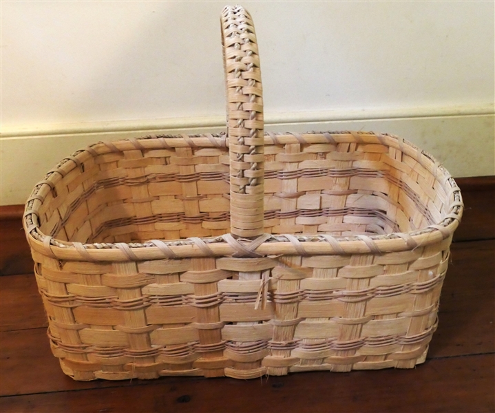 Handmade Market Basket with Woven Handle - Basket Measures 7" tall 18 1/2" by 12" - Not Including Handle - Some Fraying Around Handle 