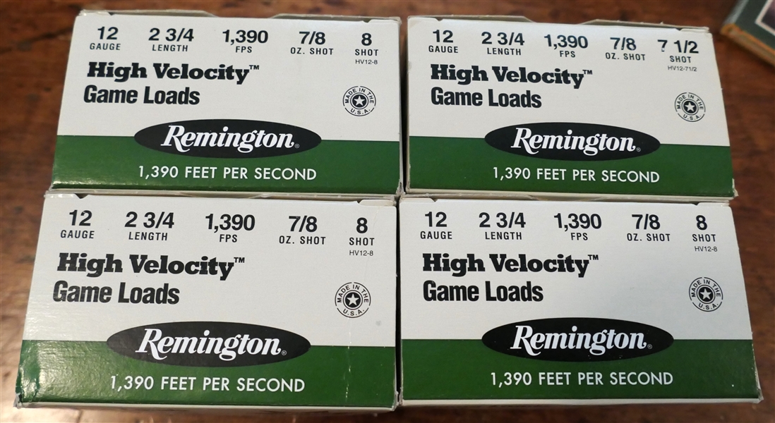 4 New Boxes of Remington High Velocity 12 Gauge Shot Gun Shells 8 Shot - 2 3/4" Length