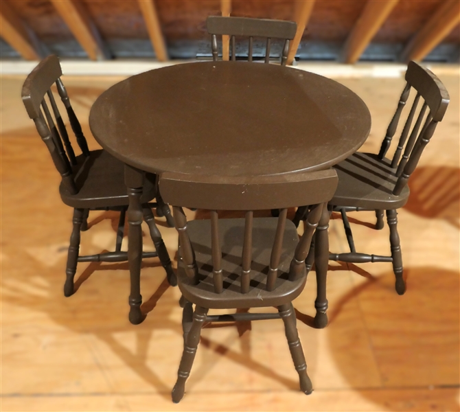 Childs Table and 4 Plank Bottom Chairs - Brown - Turned Leg Table Measures 22 1/2" Tall 30" Across